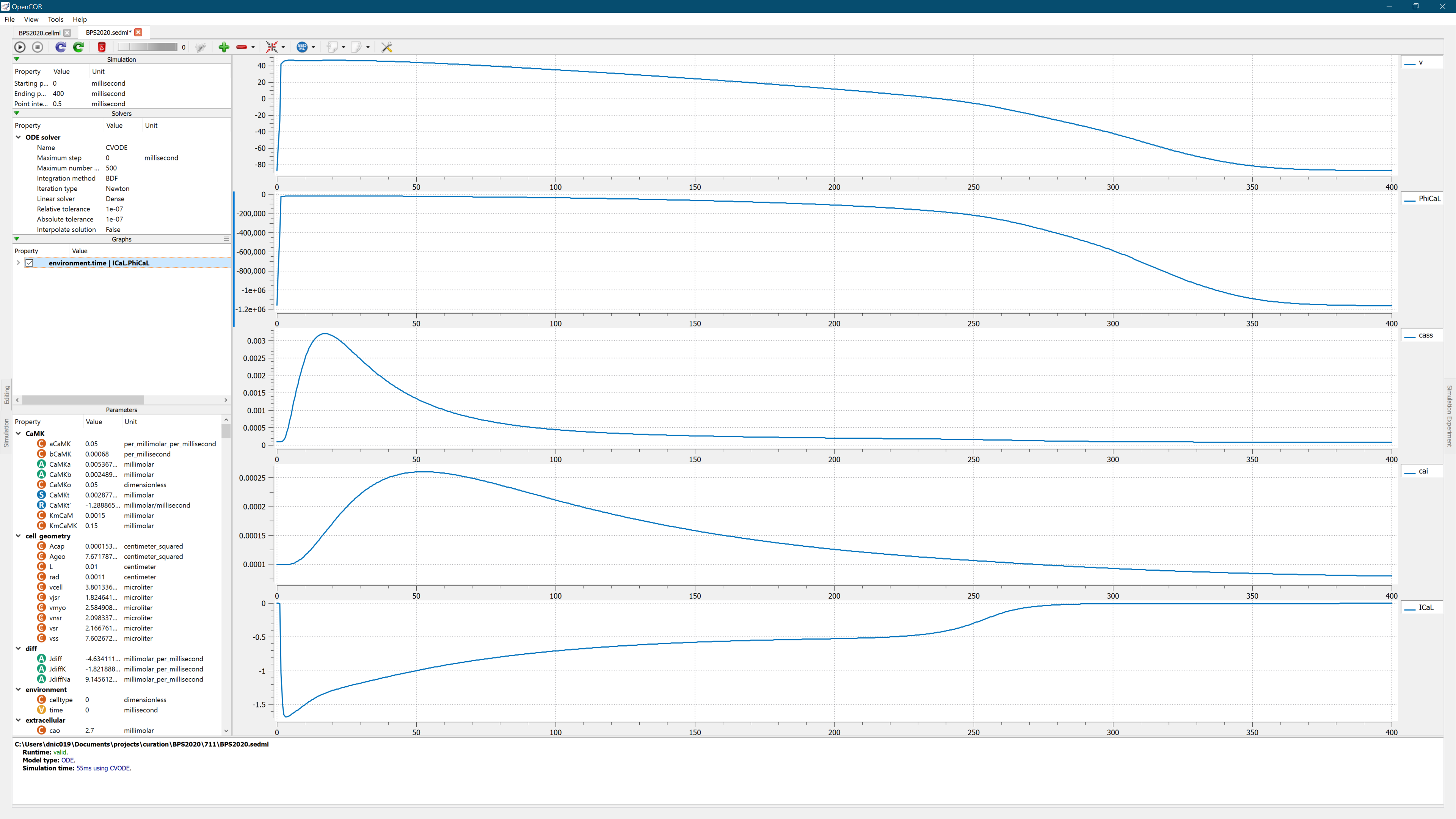 Simulation results shown in OpenCOR